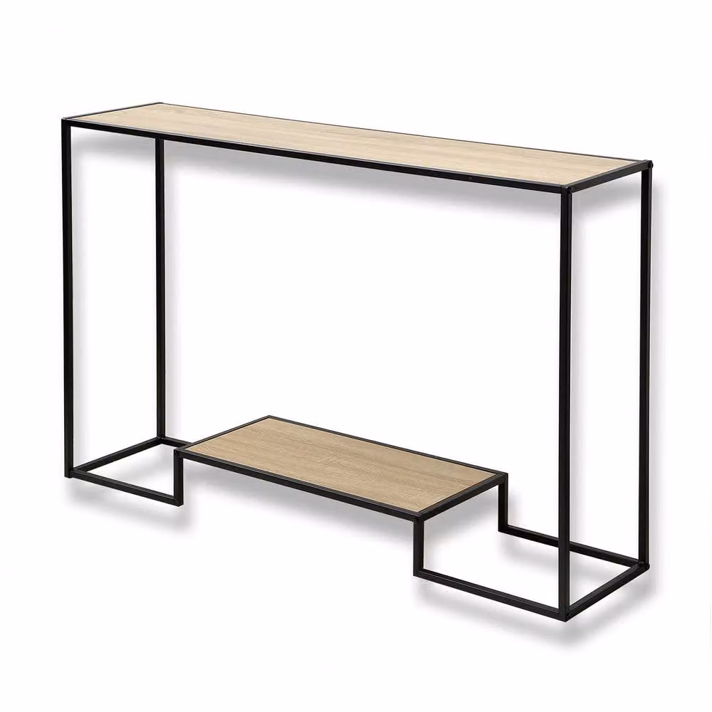 CALICOSY Modern 2-Tier Industrial Console Table in Light Oak Finish, W: 120 cm, D: 30 cm, H: 80 cm – 2