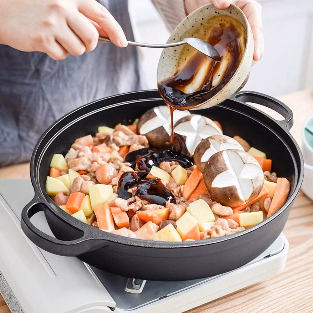 PAWNORA Grey Cast Iron Casserole Frying Pan with Lid, 28cm – 3