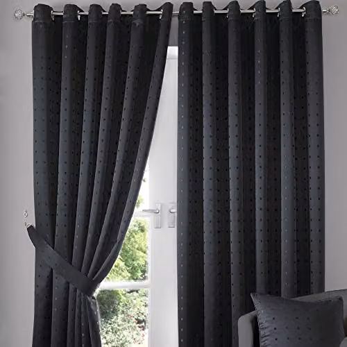 IT IDEAL TEXTILES Madison Opaque Eyelet Curtains, Black