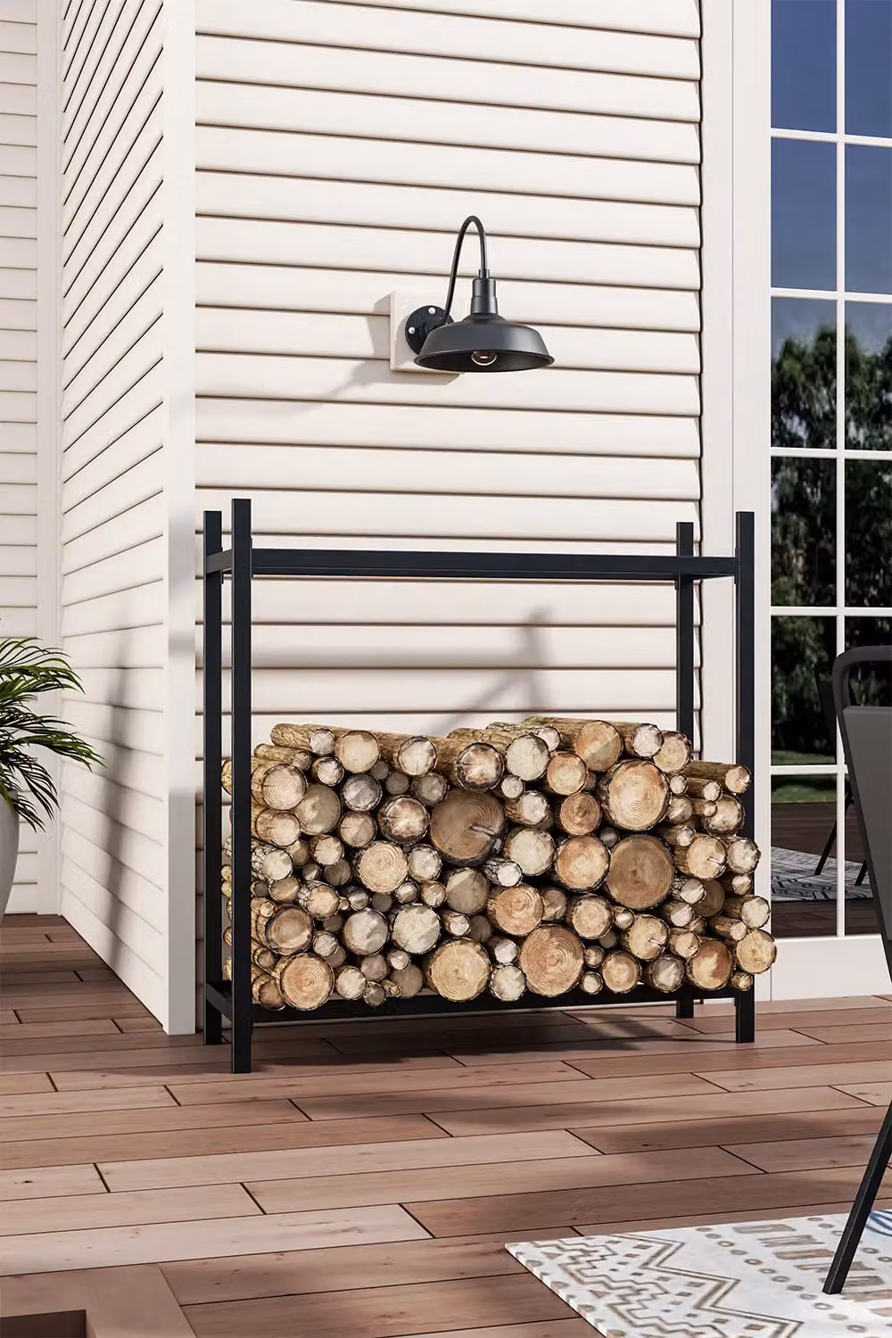 Living and Home Metal Powder Coated Firewood Logs Holder in Matt Black W/D/H: 123.0 x 36.0 cm – 2