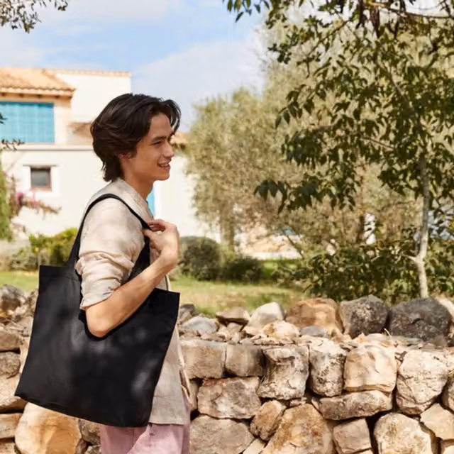 Westford Mill Maxi Cotton Tote Bag in Black, W: 39.0 cm, D: 35.0 cm, H: 13.5 cm