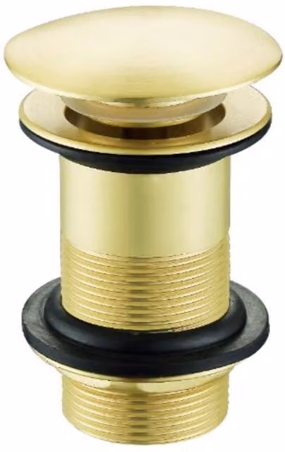 Nes Home Brushed Brass Unslotted Basin Waste with Push Button in Gold – 1