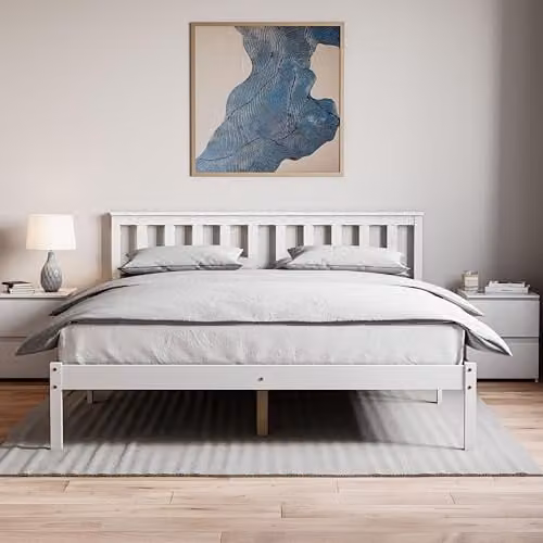 Vida Designs Milan King Low Foot End Bed Frame in White Solid Pine Wood, W/D/H: 152.4 x 180 x 205 cm