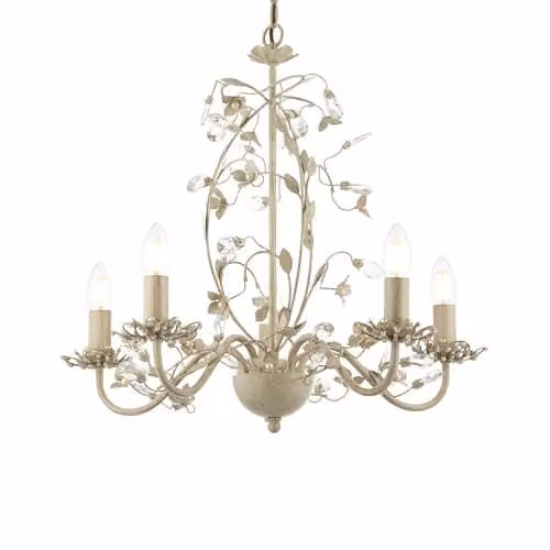 Endon Lullaby 5 Light Flower Design Pendant Chandelier in Gold and Beige with Transparent Glass