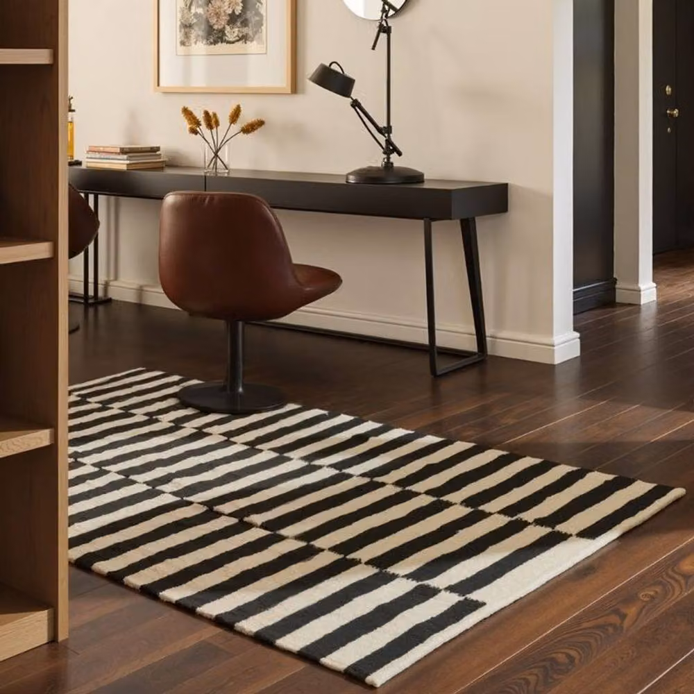 THE RUGS Vika Handwoven Wool Striped Reversible Rug in Black, W: 80 cm, L: 150 cm – 2