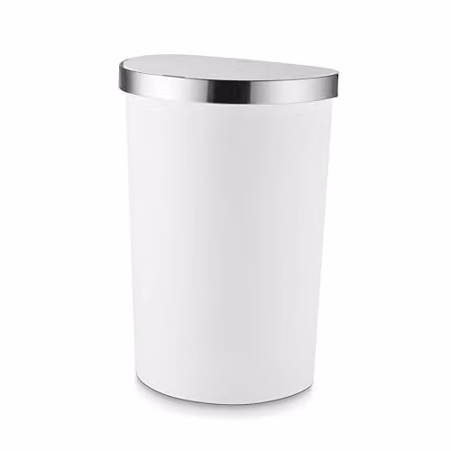 Tower 50L Curved Sensor Bin with Liner Retainer Ring in White with Stainless Steel Trim, W/D/H: 63 x 30 x 30 cm