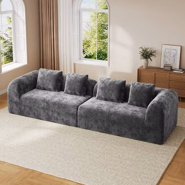 Dprodo Modular Sectional Large Chenille Sofa in Grey, 2 Pack – 1