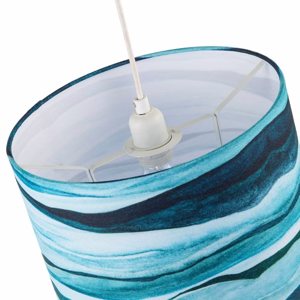 Happy Homewares Sea Waves Drum Lamp Shade in Teal Duck Egg and Navy Blue, Diameter: 30.48 cm – 3