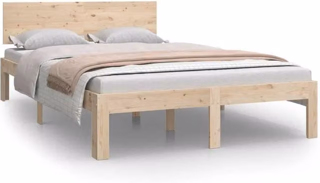 Berkfield Home Small Double Solid Wood Pine Bed Frame in Natural, W/D/H: 120 x 200 cm