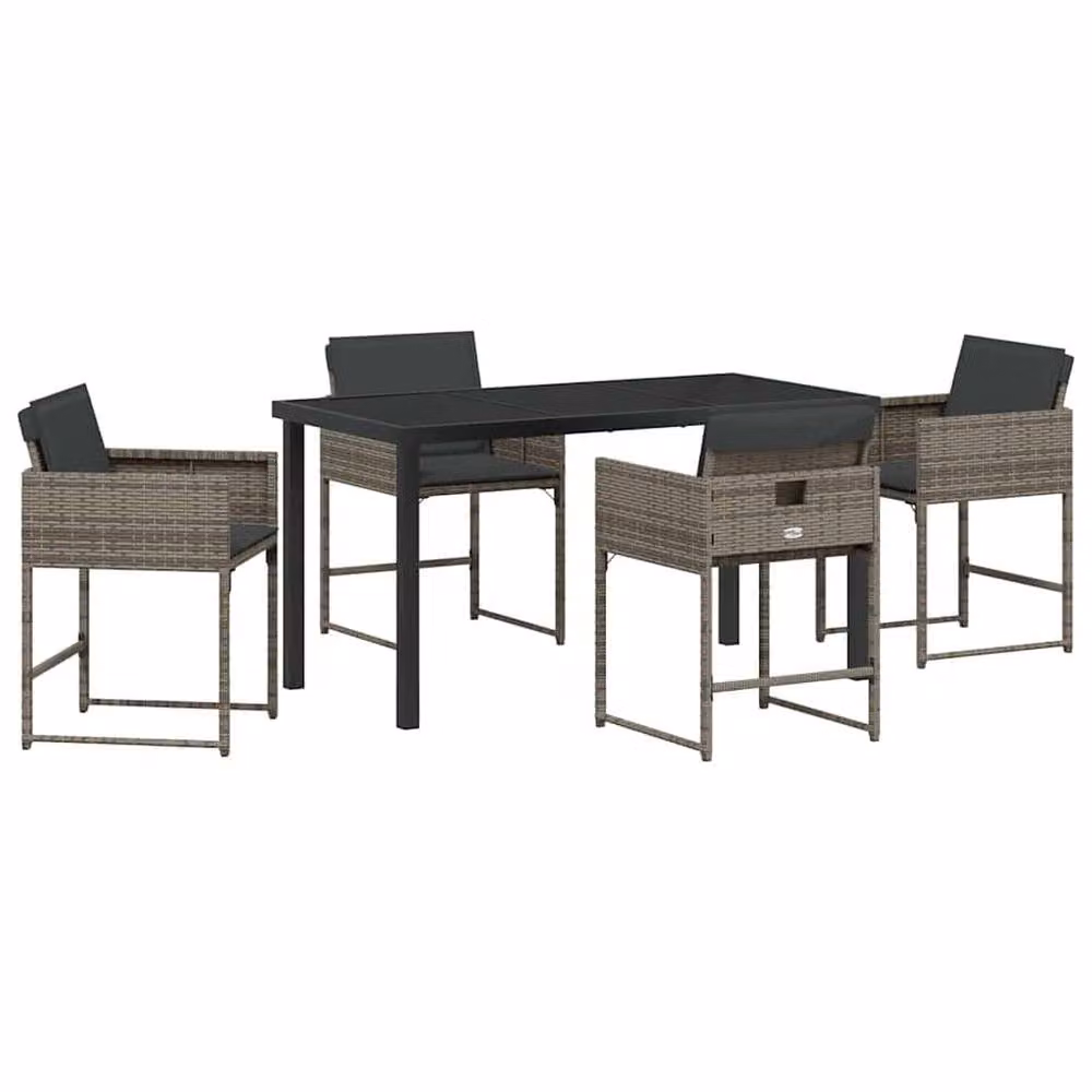 Berkfield Home 5 Piece Grey Poly Rattan Garden Dining Set with Glass Top Table – 2