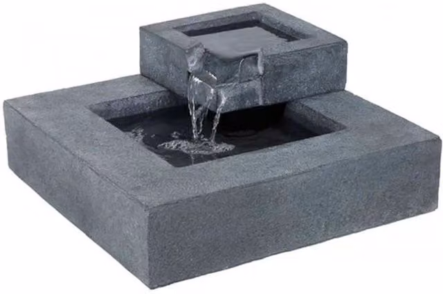 Tranquility Water Features Oasis Pour Contemporary Solar Cascade Water Feature, Grey Resin, Tabletop Square Design