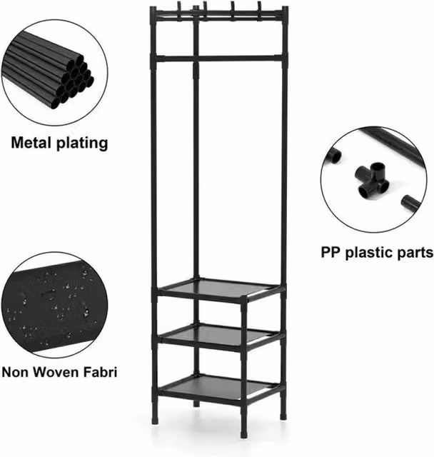 FLAVORA Matt Black Metal Clothes Hanging Rail Rack, W/D/H: 45 x 45 x 180 cm – 1