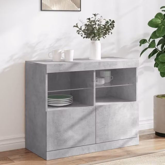 Berkfield Home Modern Sideboard with Integrated LED Lights in Concrete Grey, W/D/H: 81 x 37 x 67 cm