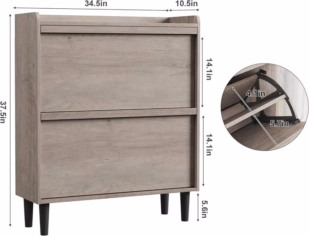 London Boutique Modern Grey Shoe Storage Cabinet with 2 Tilting Compartments – 2