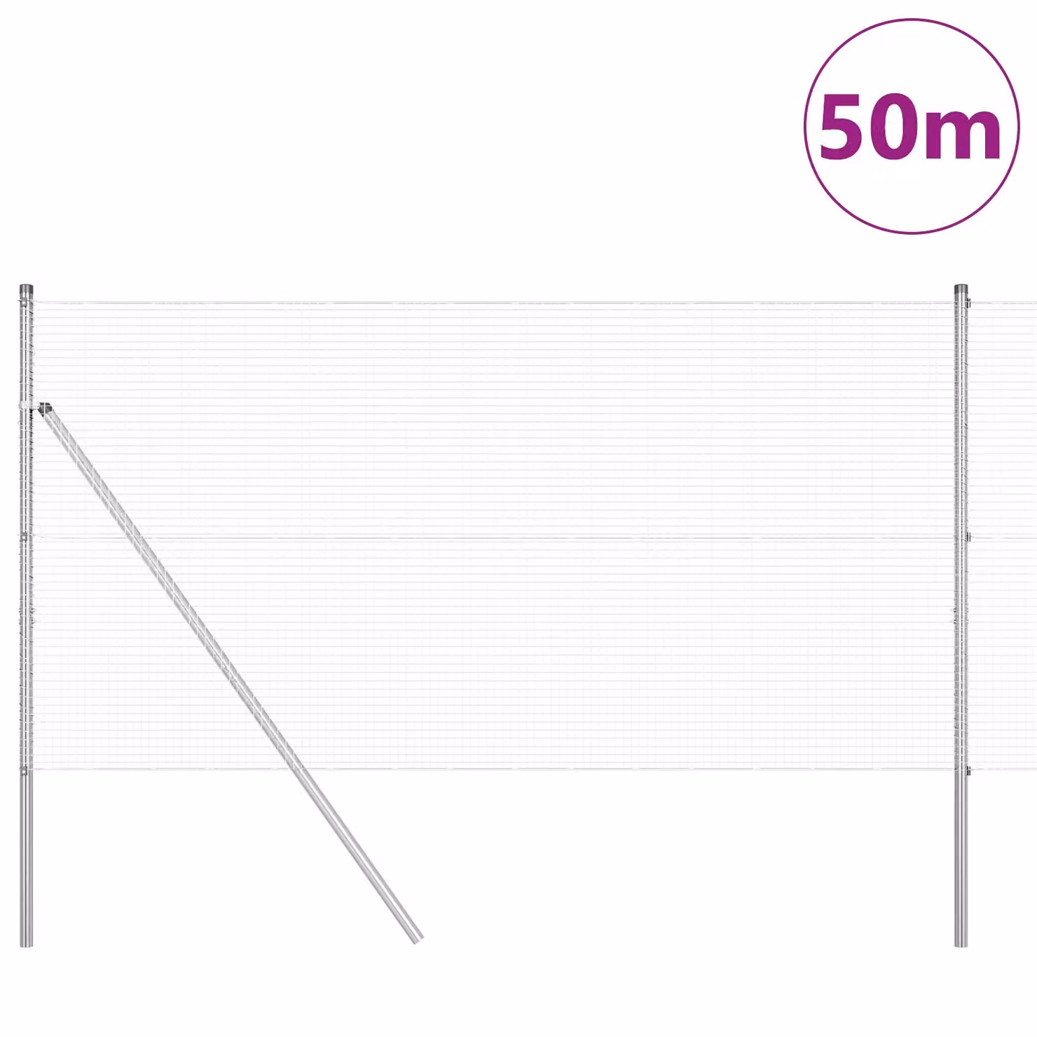 Berkfield Home Silver Galvanised Steel Welded Wire Fence with 13 Round Posts, 1 x 50 m – 2