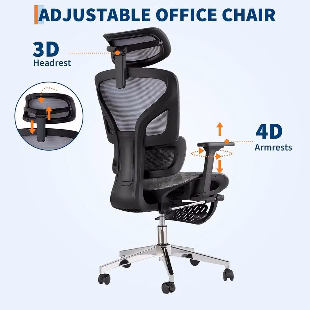 Havendro Ergonomic Grey Mesh Office Chair with Headrest and Adjustable Armrests – 2