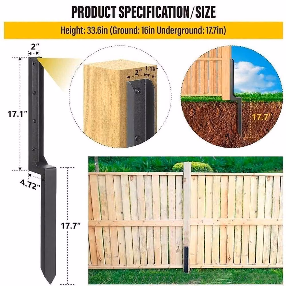 KORVIXA 2-Piece Heavy Duty Steel Fence Post Repair Stake, Black, H: 120 cm, W: 3.2 cm – 3