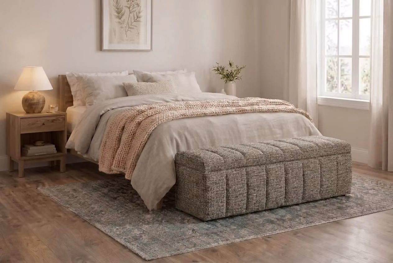 Araco Atelier Speckle Velour Straight Bench in Beige and Grey
