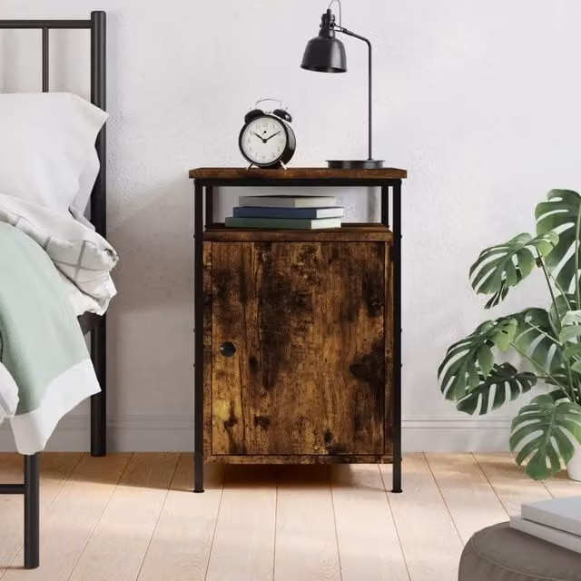 Berkfield Home Bedside Cabinet in Smoked Oak Brown, W/D/H: 40 x 42 x 60 cm