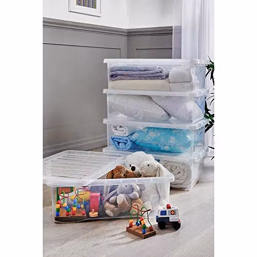 Wham Set of 3 Transparent Plastic Stackable Underbed Storage Boxes with Lids, 32L each, W: 60 cm, D: 40 cm, H: 18 cm – 4