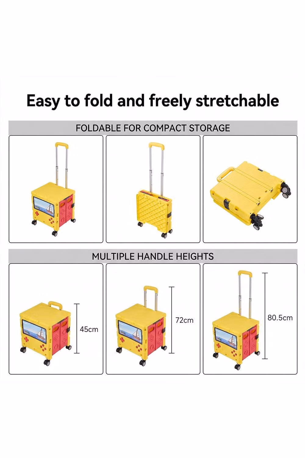 Living and Home Folding 32L Shopping Trolley Cart with Wheels in Yellow – 3