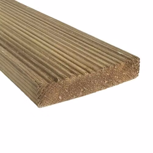 Snowdon Timber Treated Brown Wood Decking Board, W: 95 mm, T: 19 mm, L: 2.4 m – 2