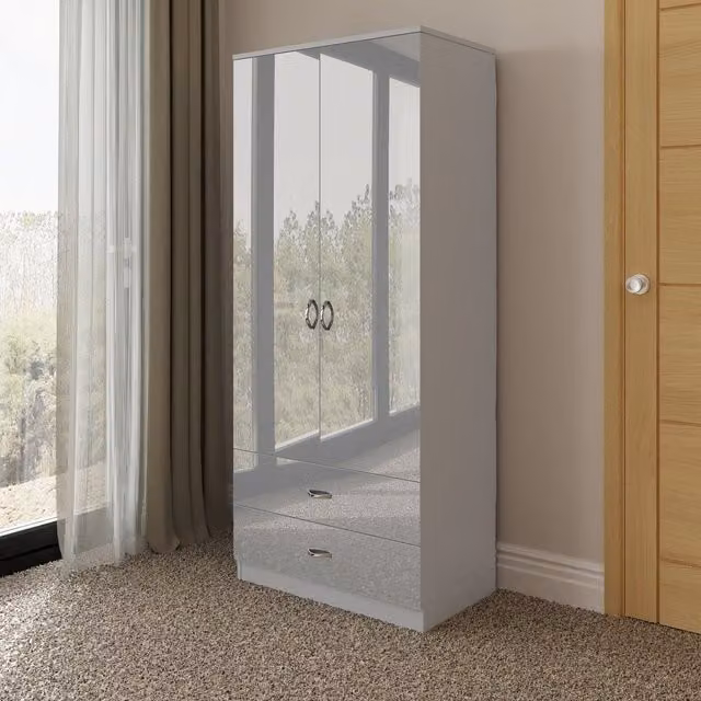 FWStyle Modern Large High Gloss Grey Combination Wardrobe with Hinged Doors and Drawers