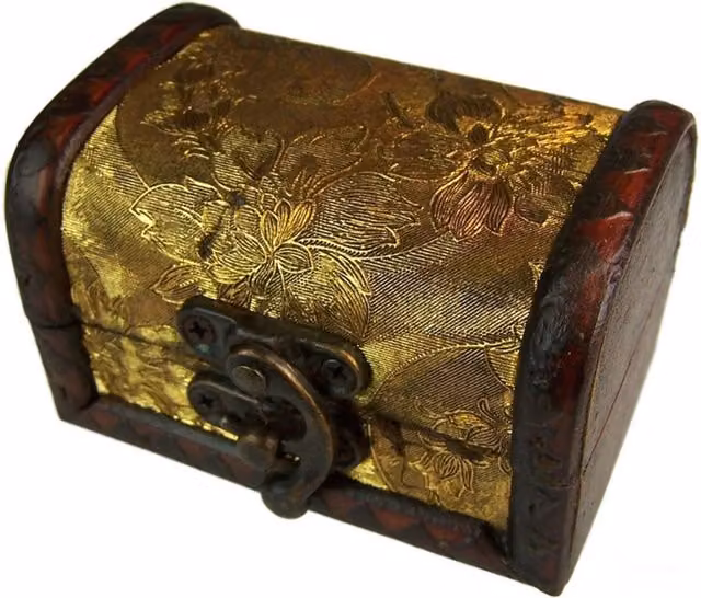 KDMK Vintage Colonial Floral Solid Wood Rectangular Trinket Gift Box in Gold and Yellow