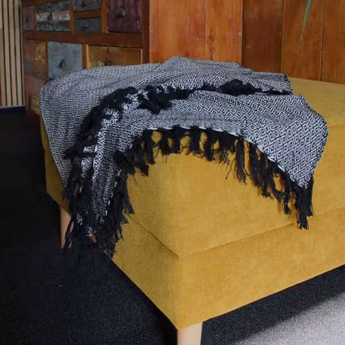 KDMD Boho Comfort Geometric Cotton Throw in Charcoal Black, W: 125 cm, D: 150 cm – 3