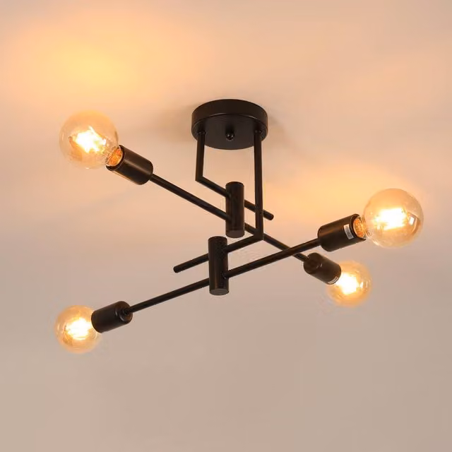 Pheashine Black Sputnik Industrial Flush Mount Ceiling Light with E27 Socket