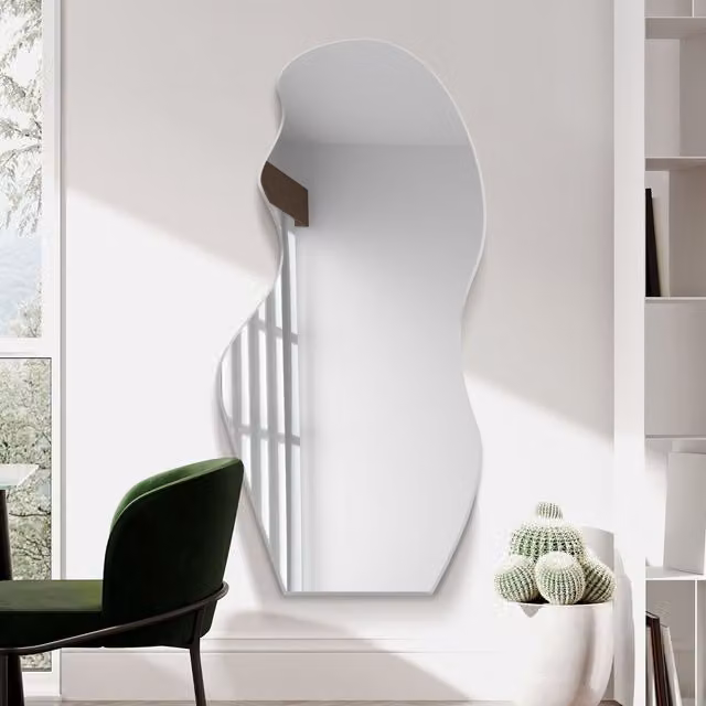 MirrorOutlet Modern Frameless Leaner Wall Mirror in Silver