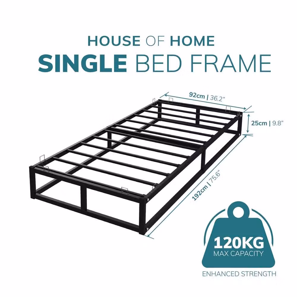FLAVORA Black Metal Cot Bed Frame with Heavy Duty Steel Platform – 2