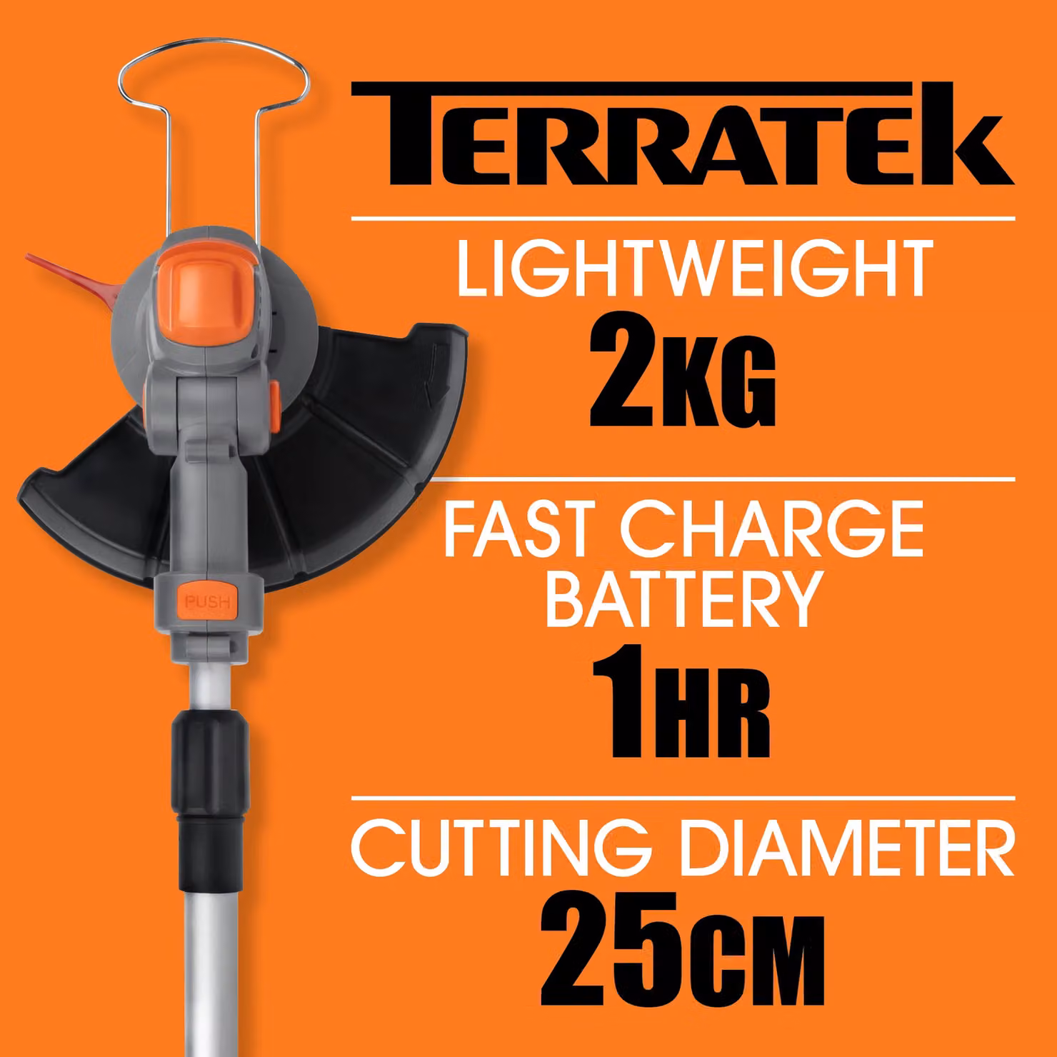 Terratek 20V 2 in 1 Electric Cordless Grass Strimmer and Garden Trimmer with Rechargeable Battery and Blades in Orange – 6