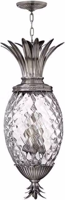 Elstead Classic Suspended Ceiling Pendant Light in Silver and Grey with Transparent Glass Shades and E14 Base