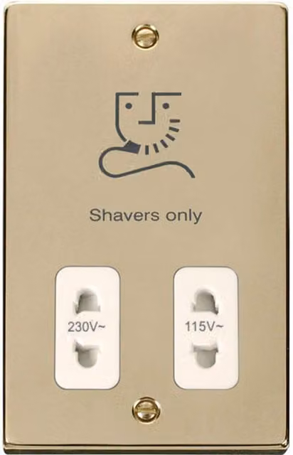SE HOME Flush Polished Brass Shaver Socket with White Plate