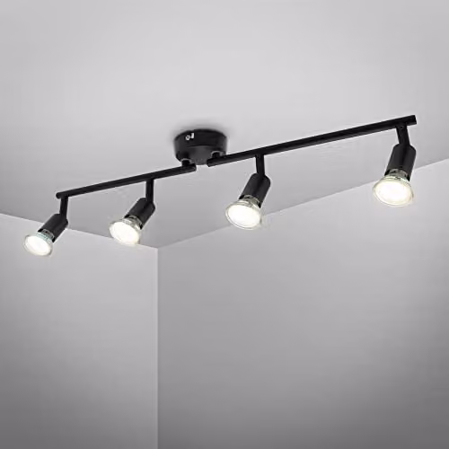 B.K.Licht Modern LED Ceiling Light Bar in Black with 4x GU10 Bulbs, W/D/H: 60.5 x 10.5 x 10.5 cm – 1