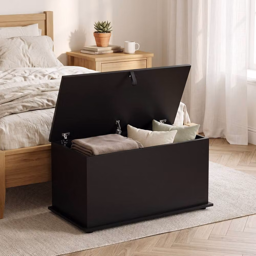 HOMCOM Black Storage Chest with Safety Hinged Lid, 102L Capacity, W: 80.0 cm, D: 45.0 cm, H: 120.0 cm – 2