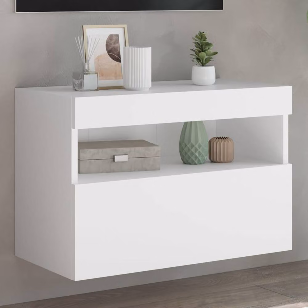 Berkfield Home Modern TV Wall Cabinet with LED Lights in White, W/D/H: 60 x 30 x 40 cm – 2