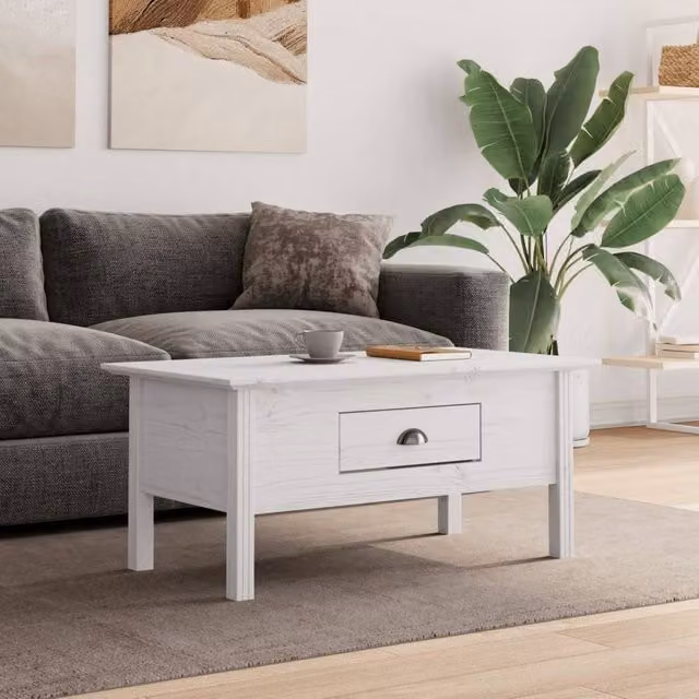 Berkfield Home BODO White Coffee Table in Solid Pine Wood, W/D/H: 100 x 55 x 45 cm – 1
