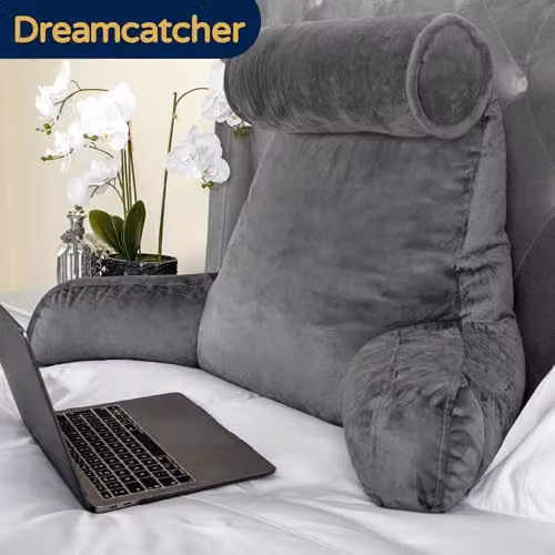 Dreamcatcher Grey Velvet Memory Foam Reading Pillow with Contoured Neck and Back Support – 9