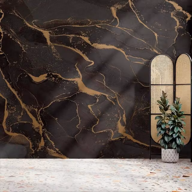 Superfresco Easy Marble Black and Gold Abstract Matt Wall Mural W: 300 cm, H: 280 cm – 1
