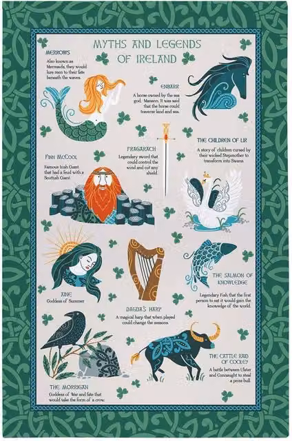 Ulster Weavers Myths & Legends Graphic Print 100% Cotton Tea Towel in Green and Multicolour