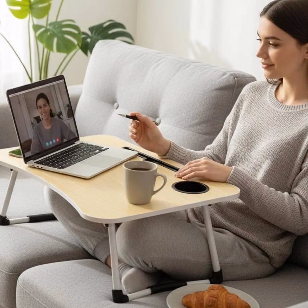 Kelvenix Oak Wood Foldable Laptop Table in Brown, W/D/H: 60 x 40 x 26 cm – 3