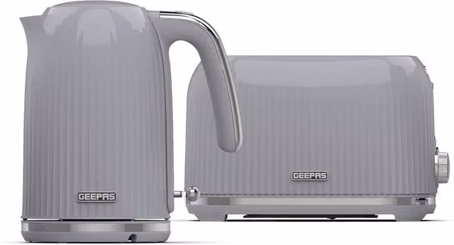 Geepas Grey 2-Slice Toaster and 1.7L Rapid-Boil Kettle Set