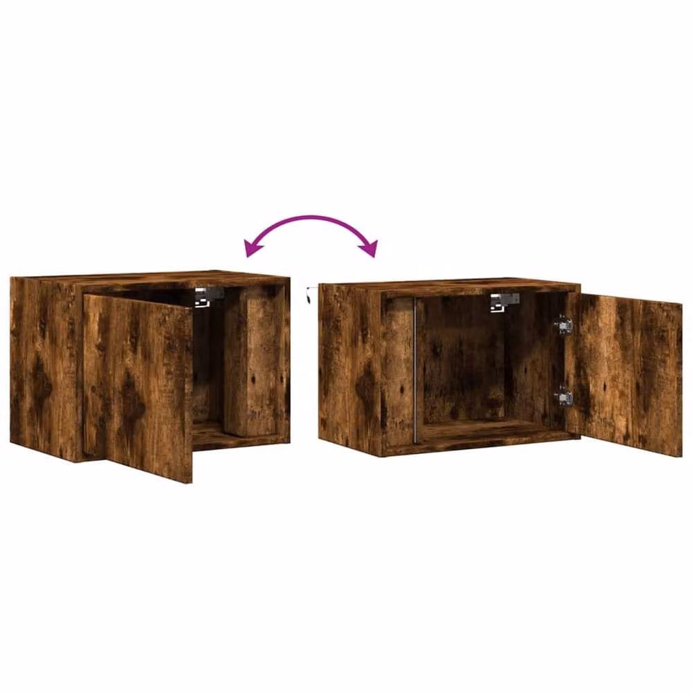 Berkfield Home Set of 2 Wall-mounted Bedside Cabinets with Integrated LED Lights in Smoked Oak Brown – 6
