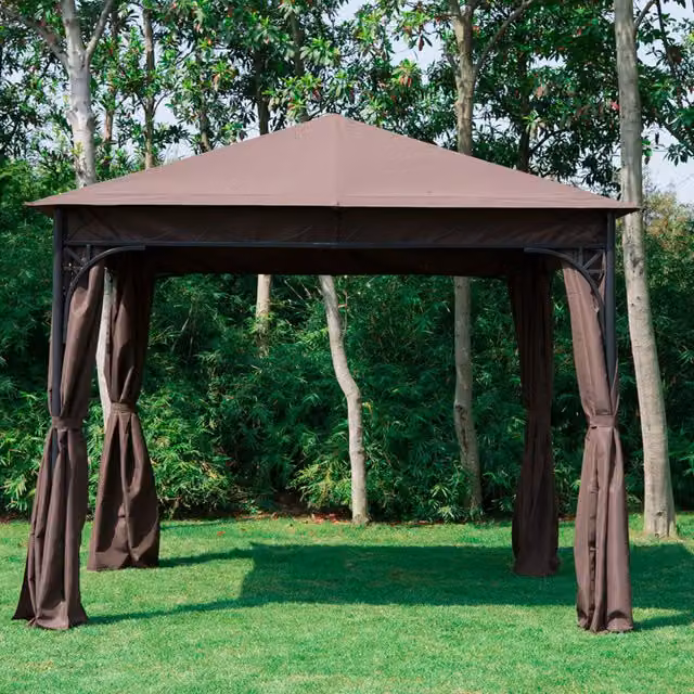 Outsunny Metal Garden Party Tent Canopy Shelter, Brown, W/D: 300 x 300 cm
