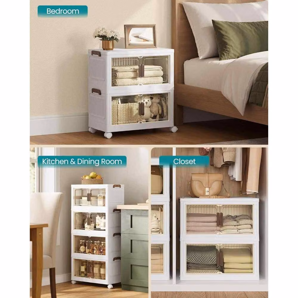 The Bazaarist 4 Tier Stackable Storage Boxes with Wheels, White – 2