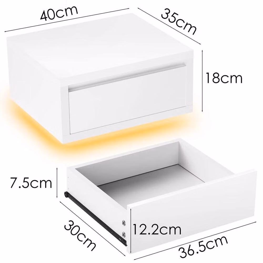 EONLION Set of 2 White Wall Mounted Floating Bedside Tables – 2