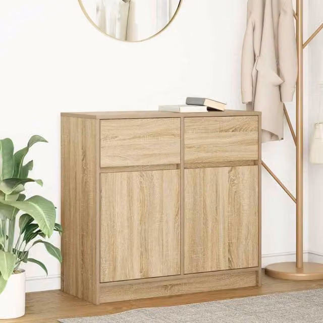 Berkfield Home Sonoma Oak Sideboard with Drawer in Brown, W/D/H: 80 x 34 x 76 cm