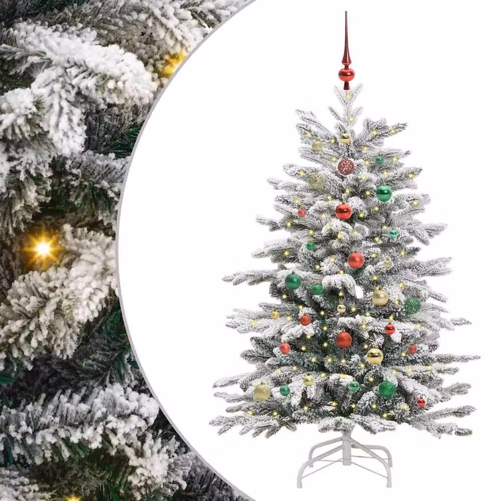 Berkfield Home Artificial Hinged Christmas Tree in White, Height: 150 cm – 2